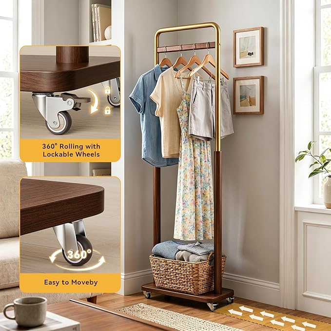 Taitiy Clothes Rack Solid Wood Coat Rack, Metal and Solid Wood Combination - Image 3