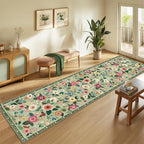 Floral Washable 2x8 Area Rugs Runner Entryway Hallway LightGreen | Flower - Image 6