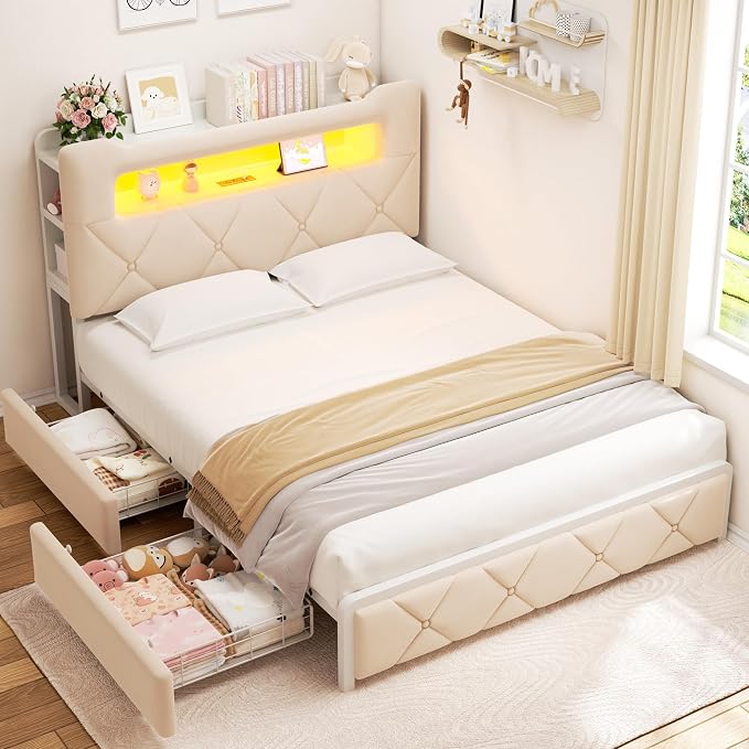 Queen Upholstered LED Bed Frame - Image 3
