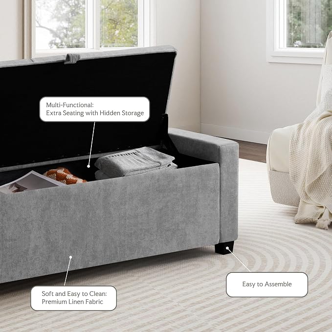 GRAINELL Storage Ottoman Bench, Upholstered Tufted Bedroom Bench - Image 5