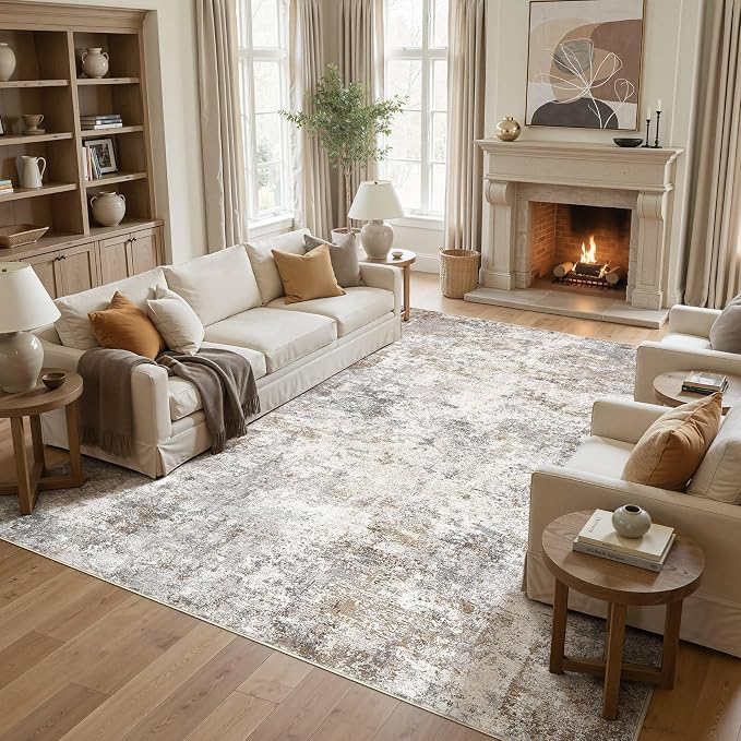 UERMEI 10x13 Area Rug Living Room Rugs Washable Neutral Brown Grey Carpet | - Image 4