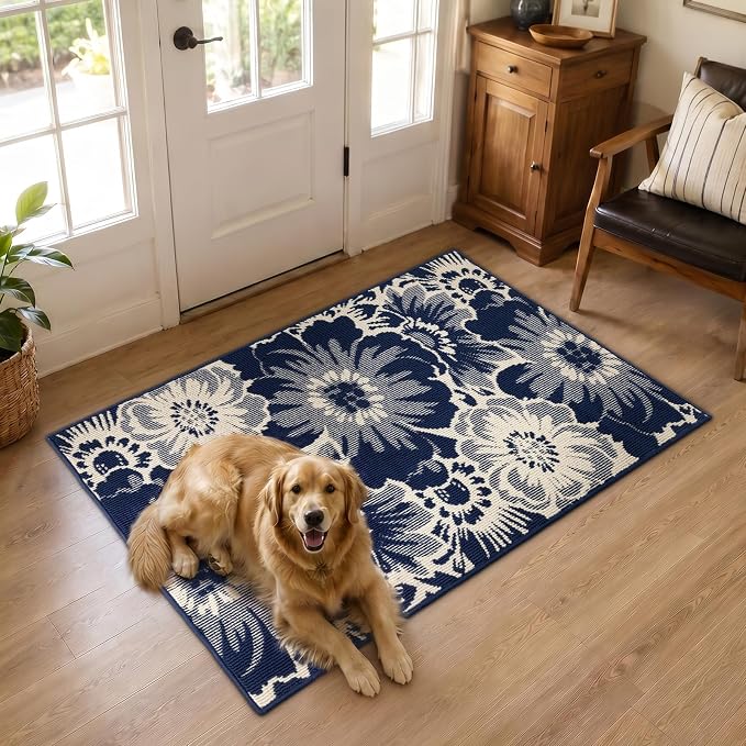 Findosom Washable Area Rug 3x5, Non Slip High-Low Textured Floral Rugs - Image 8