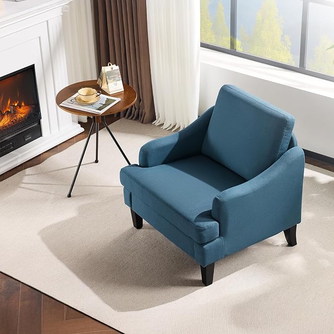 VINGLI Linen Fabric Accent Chair Navy Blue, Modern Upholstered Armchair - Image 9