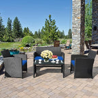 Tangkula 4 Pieces Patio Wicker Conversation Furniture Set, Patiojoy Sofa & - Image 3