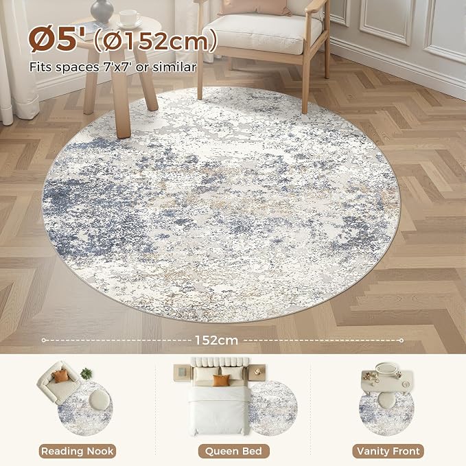 DMOYEST 5ft Round Area Rug Living Room Rugs - Image 2