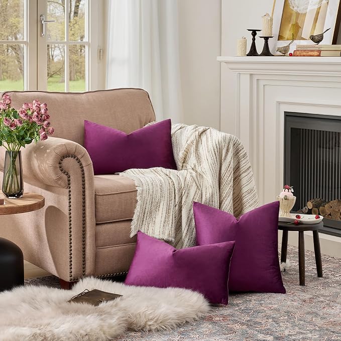 GIGIZAZA Velvet Pillow Covers 12x20 Decorative Pillows Pack of 2 Purple | Throw - Image 3