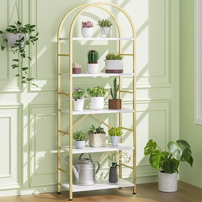 Shintenchi Bookshelf, Arched Bookshelf 5 Tier Bookcase Shelf - Image 8