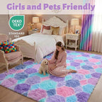 Checkered 6x9 Area Rugs for Living Room, Fluffy Purple Rainbow Girls Rug | Soft - Image 6