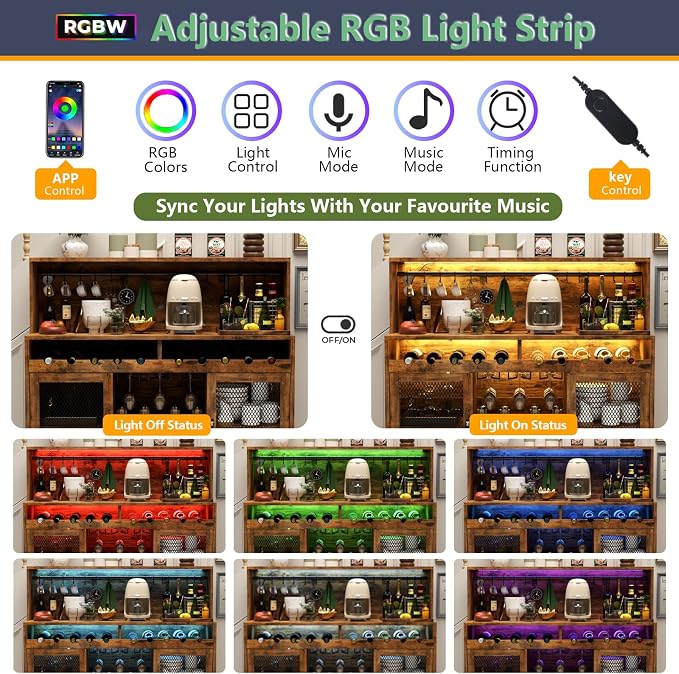 Loomie Wine Bar Cabinet with LED Light, Liquor Cabinet with Glass Holder - Image 6