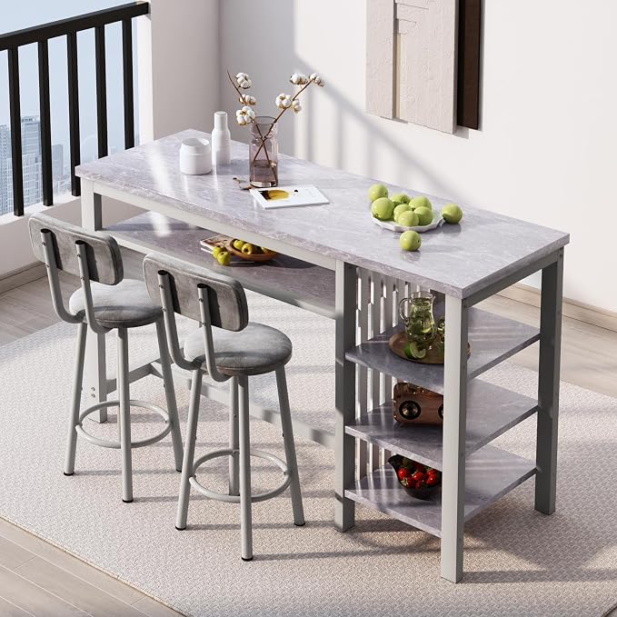 AWQM 3-Piece Bar Table and Chairs Set, Modern Glay Table - Image 2