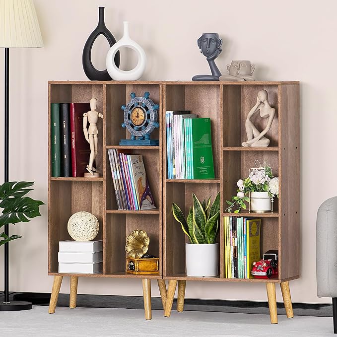 5 Cube Small Bookshelf, 3 Tier Mid-Century Modern Bookcase - Image 5