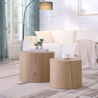 Small Round Coffee Table Nesting End Table Set of 2, Wood Side Circle Accent by HanStrong