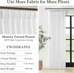 Pinch Pleated White Memory Shaped Semi Sheer Linen Curtains 102 Inches Long | - Image 4