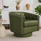 Swivel Barrel Accent Chairs Set of 2, Round Nailhead Faux Leather Living Room - Image 6
