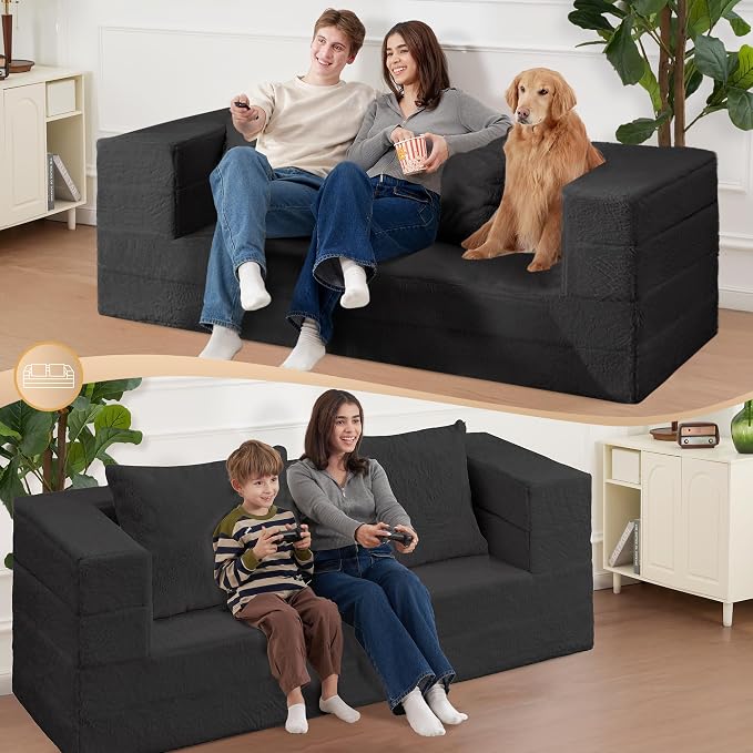 Futon Sofa Bed with Pillow, 3-in-1 Sleeper Sofa Bed with Removable Cover - Image 5