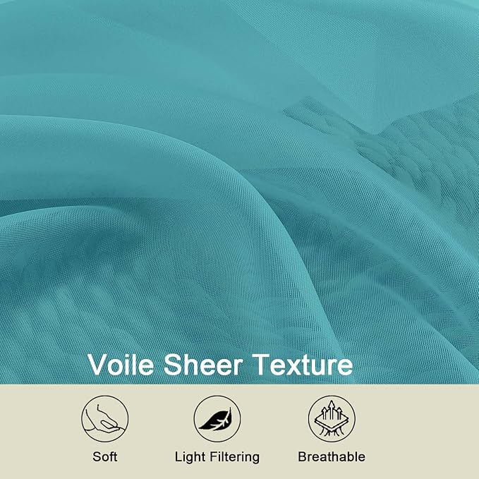 Turquoise Sheer Curtain for Bedroom Living Room 78 Inches Long 2 Panels Set - Image 3