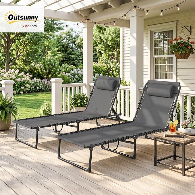 Outsunny Folding Chaise Lounge Chair Set of 2, Patio Sun Tanning Chair - Image 2