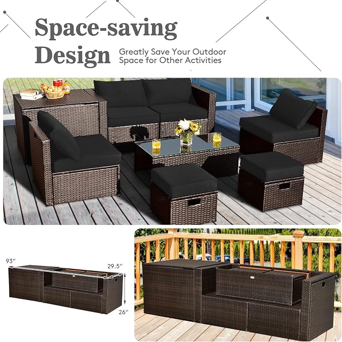 Tangkula 8 Piece Patio Furniture Set, Patiojoy Outdoor Space Saving PE Rattan - Image 6