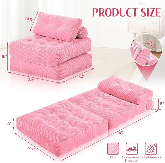 HABUTWAY Folding Sofa Bed, Convertible Sleeper Chair Bed w/Dual-Pillow & Handle - Image 2