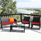 Tangkula Patio Wicker Conversation Furniture Set, Patiojoy Sofa & Table Set w/4 - Image 3