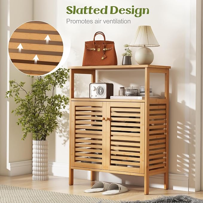 Tangkula Bamboo Floor Cabinet, Bathroom Storage Cabinet - Image 6