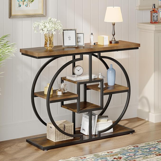 GiftGo Narrow Console Table for Entryway Industrial 4-Tier Sofa Table Behind - Image 7