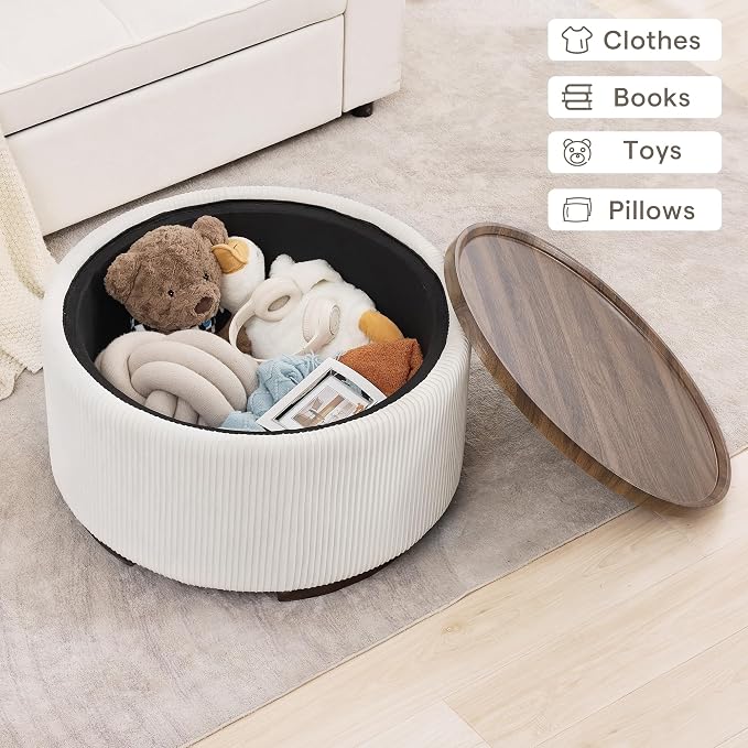 29.5 Inch Round Storage Ottoman Coffee Table, Modern Circle Coffee Table - Image 5
