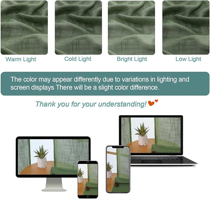 Chyhomenyc Sage Green Semi Sheer Curtains 84 Inches Long 2 Panels Set, Light - Image 3