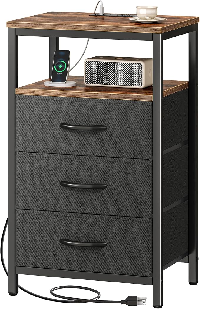 Huuger Nightstand with Charging Station, 27.6 Inch End Table Bedside Table with by Huuger