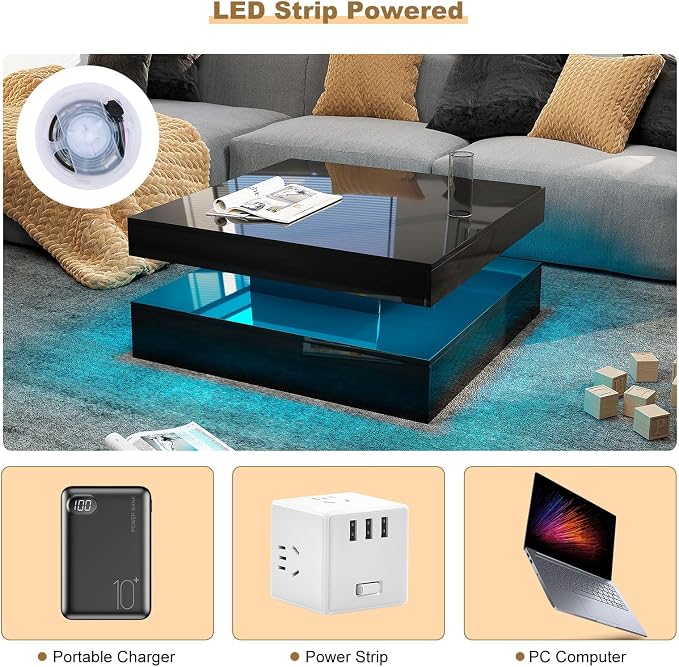 HedoAjim Black LED Coffee Table - Image 5