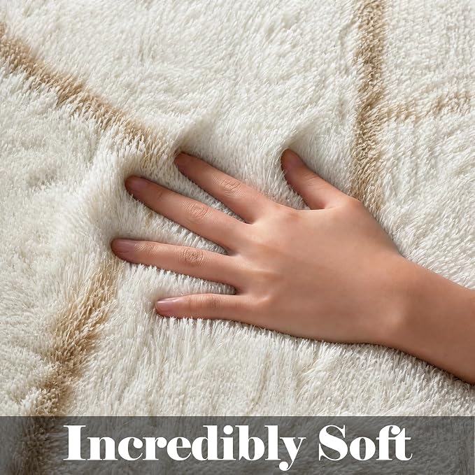 8x10 Area Rugs for Living Room, Fluffy White and Beige Bedroom Modern Rug | - Image 2
