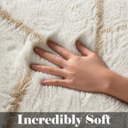 Area Rugs for Living Room, 5x8 Fluffy White and Beige Bedroom Geometric Rug | - Image 2