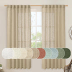 Linen Semi Sheer Curtains for Bedroom 72 Inch Length 2 Panels | Faux Linen by LAMIT