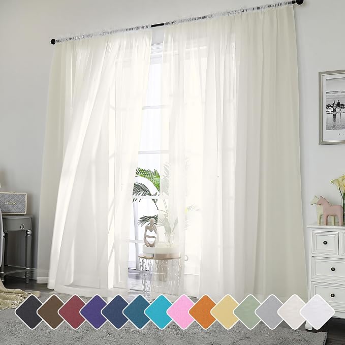 Chyhomenyc Ivory Sheer Curtains 96 Inch Length 2 Panels Set | Elegant, Light by Chyhomenyc