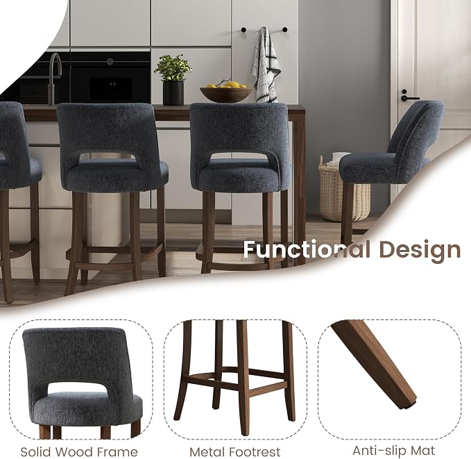 VKNOW Bar Stools Set of 6, Modern Counter Stools - Image 7