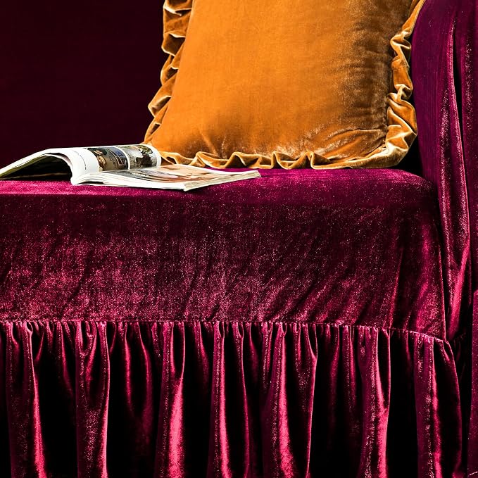 GLORY SEASON Velvet Sofa Cover Soft Decorative Luxurious Solid Exquisite Ruffle - Image 6