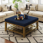 Befurtori Large Square Ottoman Coffee Table, Linen Solid Upholstered Footrest by Befurtori