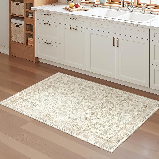 Soalmost 2x3 Washable Rugs for Kitchen Entryway, Small Area Rug Beige/Brown | - Image 4