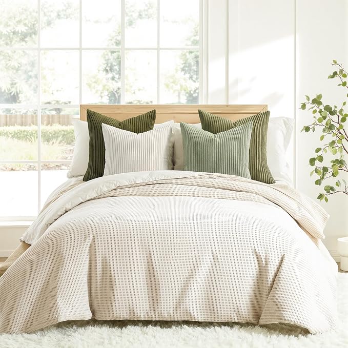 Topfinel Green White Spring Pillow Covers 22x22 Inch Set of 4 Boho Nordic - Image 4