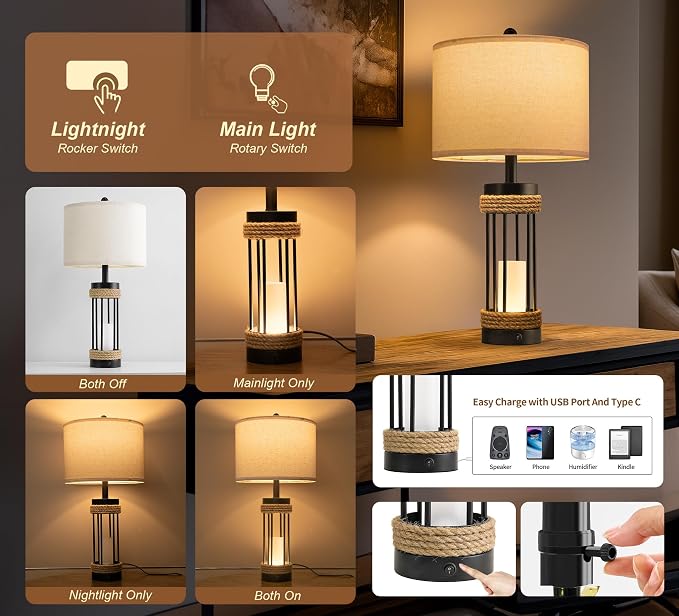 OYEARS 25" Table Lamps Set of 2 - Image 3