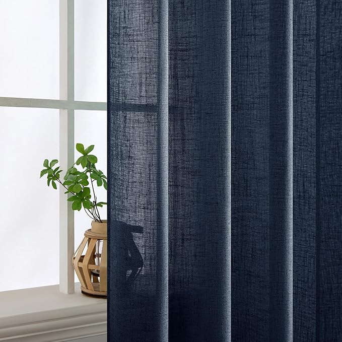 MIULEE Navy Blue Linen Curtains 52x90 Inch 2 Panels - Image 5