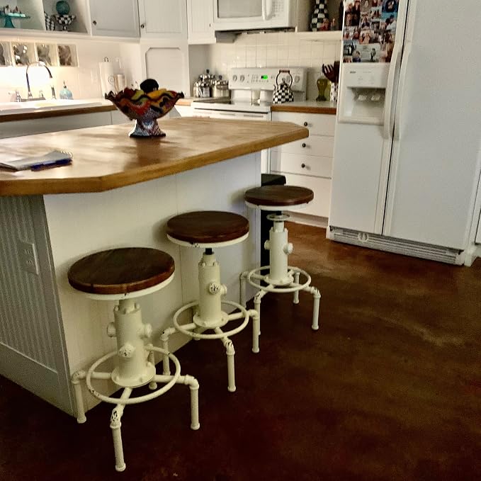 Topower Aged Antique Vintage Industrial Barstool Solid Wood Water Pipe Fire - Image 2