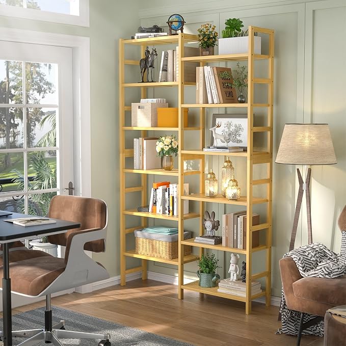 Homykic Double Wide Bamboo Bookshelf, 6-Tier Large Open Bookcase - Image 2