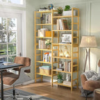 Homykic Double Wide Bamboo Bookshelf, 6-Tier Large Open Bookcase - Image 2