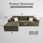 108" Boneless Couch, L-Shaped Modular Sectional Sofa - Image 2