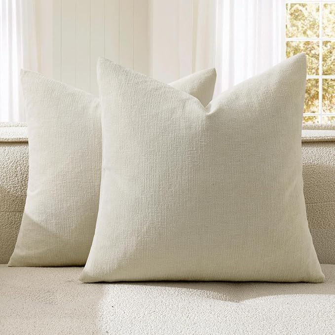 MIULEE Cream Chenille Couch Throw Pillow Covers, 18x18 | Set of 2, Soft by MIULEE