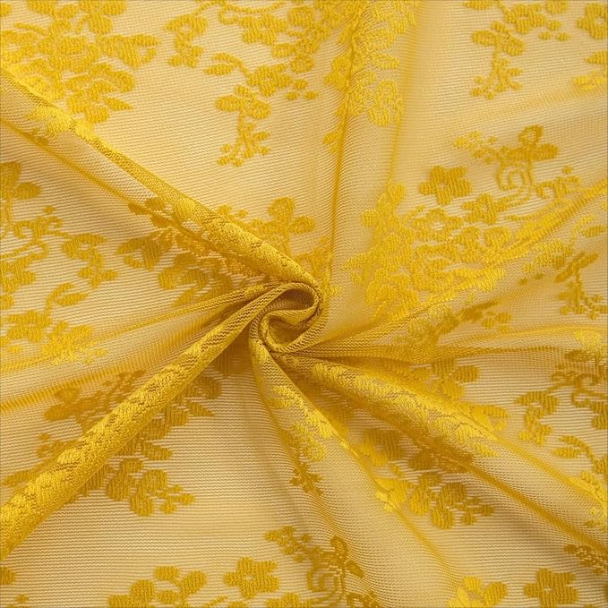 YJ YANJUN Vintage Lace Curtains 72 Inches Long-Victorian Floral Pattern Mustard - Image 6