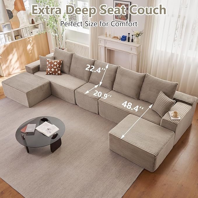 167.7" Sectional Cloud Couch for Living Room, Modular Floor Deep-Seat Sofa - Image 7