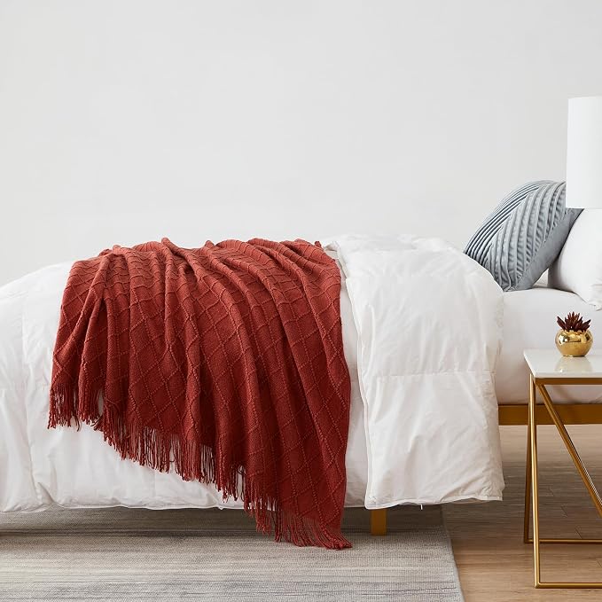 BOURINA Burgundy Throw Blanket 50 x90 Inches Throw Textured Solid Soft Sofa - Image 2