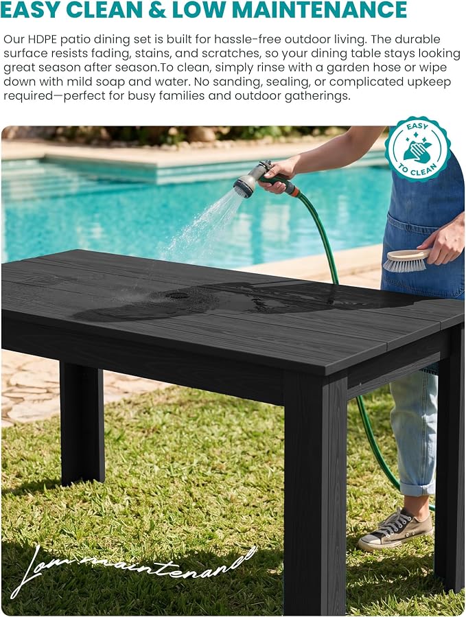 SERWALL HDPE Dining Set for 6: 1 Umbrella Hole Table, 4 Armless + 2 Armchairs. - Image 3